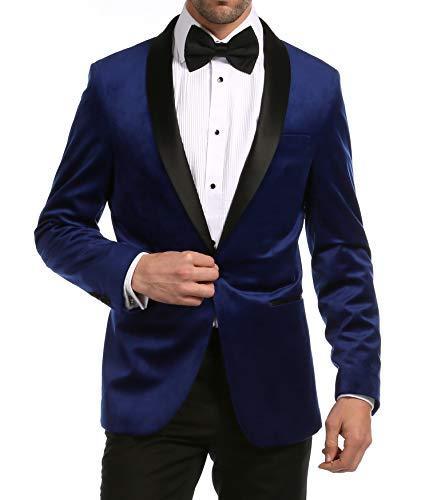 Enzo Indigo Velvet Slim Fit Shawl Lapel Tuxedo Men's Blazer - 36 R