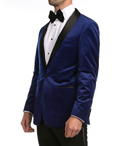 Enzo Indigo Velvet Slim Fit Shawl Lapel Tuxedo Men's Blazer - 36 R