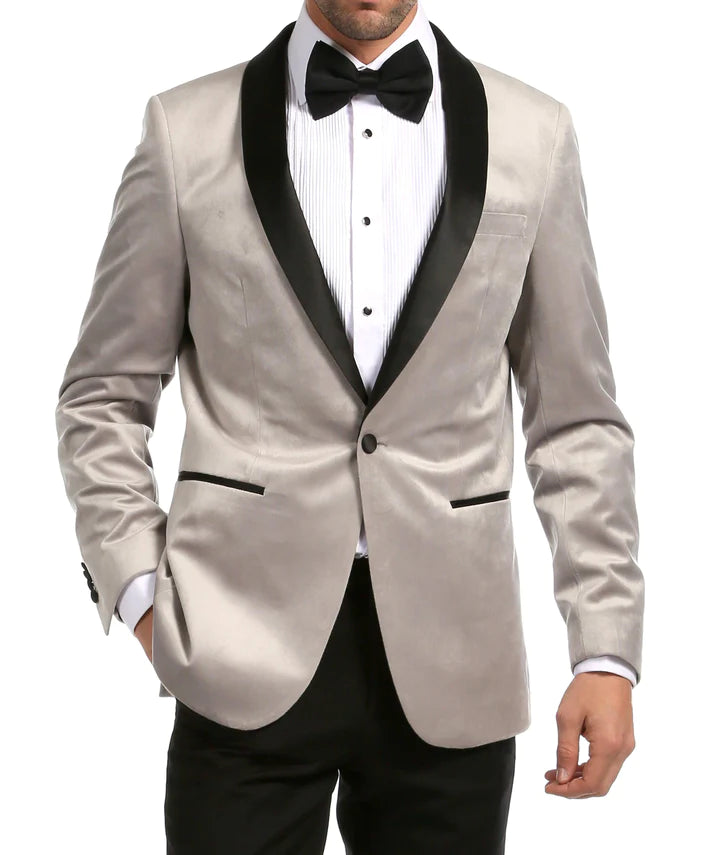 Enzo Light Grey Velvet Slim Fit Shawl Lapel Tuxedo Men's Blazer - 36 R