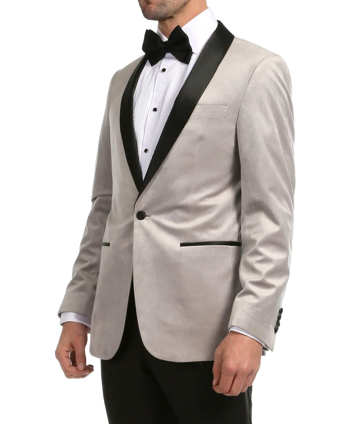 Enzo Light Grey Velvet Slim Fit Shawl Lapel Tuxedo Men's Blazer - 36 R