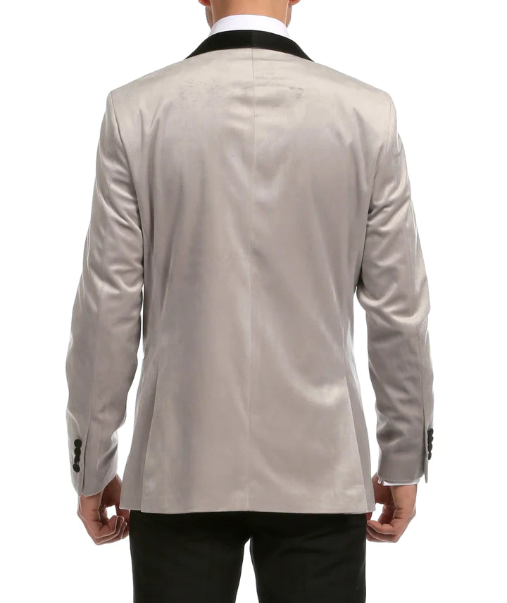 Enzo Light Grey Velvet Slim Fit Shawl Lapel Tuxedo Men's Blazer - 36 R