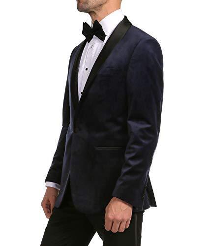 Enzo Navy Velvet Slim Fit Shawl Lapel Tuxedo Men's Blazer - 36 R