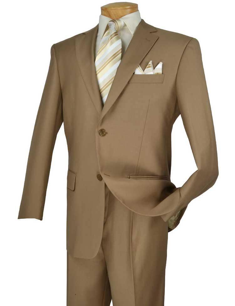 Executive Classic Fit Two Piece Suit Color Solid Khaki - 36 Short - 30 Waist