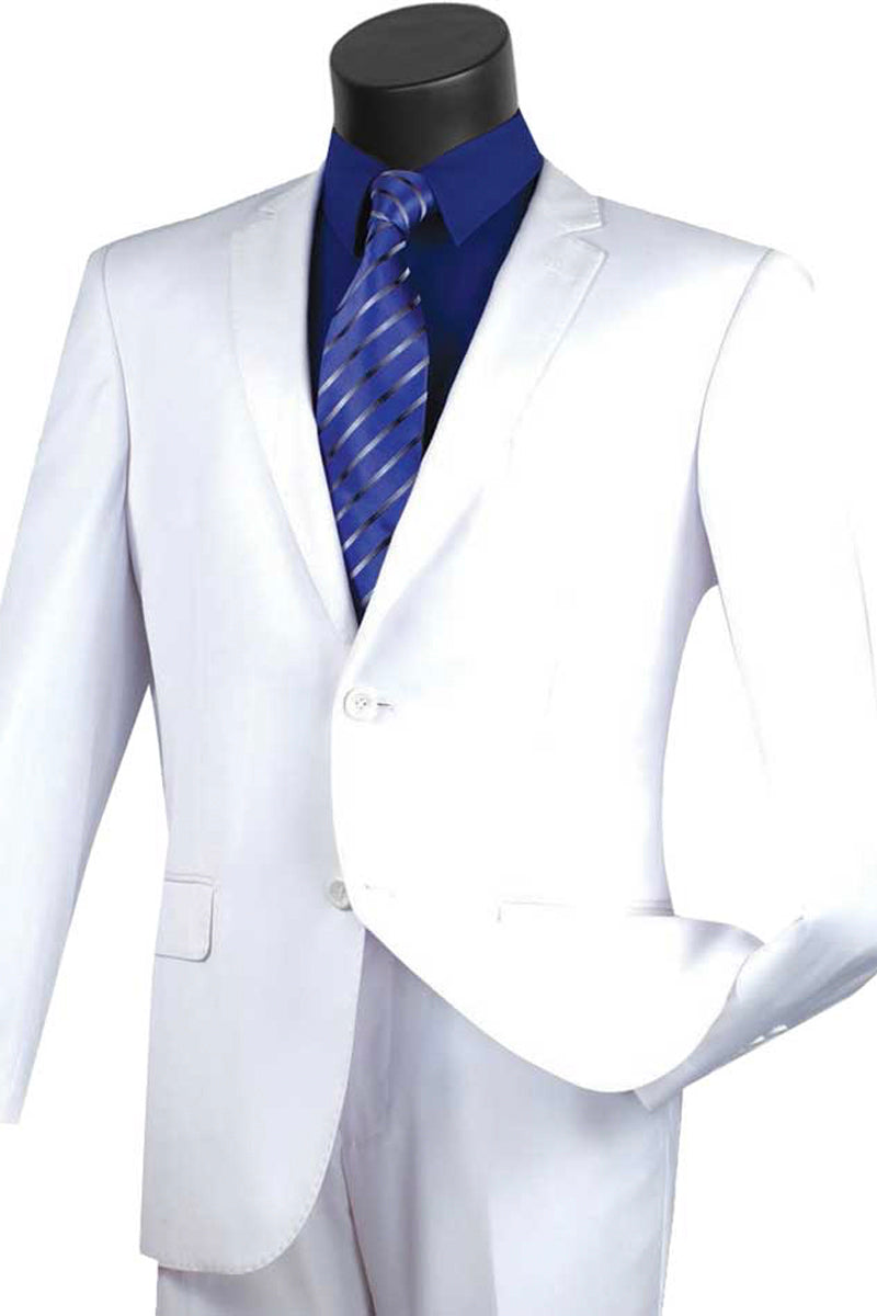 Mens 2 Button Wool Feel Slim Fit Suit in White - 36 Short