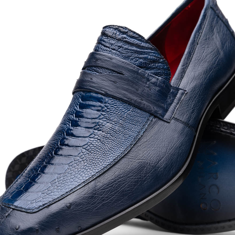 Marco Di Milano Fangio Denim Blue Ostrich Penny Loafer - 8.5