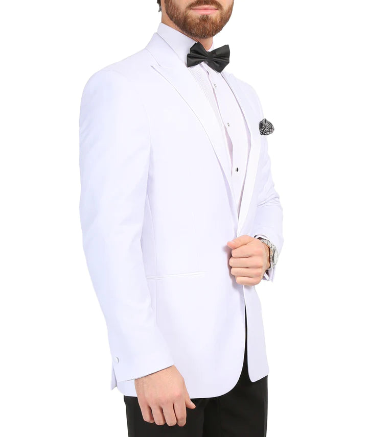 Men's Aura White Slim Peak lapel Tuxedo Dinner Jacket - 34 Short