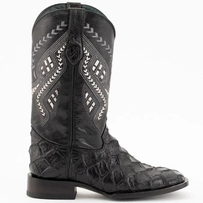 Ferrini Bronco Men's Print Pirarucu Fish Boots Handcrafted Black 4339304 - D