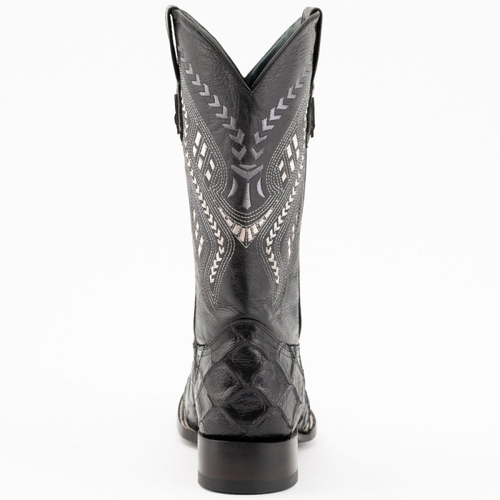 Ferrini Bronco Men's Print Pirarucu Fish Boots Handcrafted Black - 6