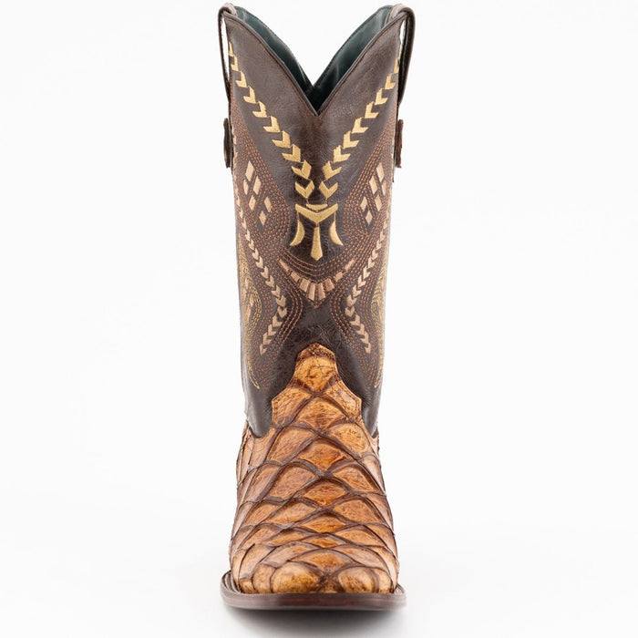 Ferrini Bronco Men's Print Pirarucu Fish Boots Handcrafted Cognac - 6