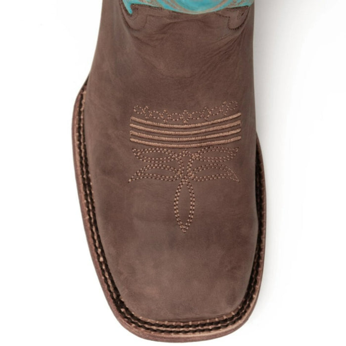 Ferrini Men's Hunter Square Toe Boots Handcrafted - Chocolate/Turquoise - 6