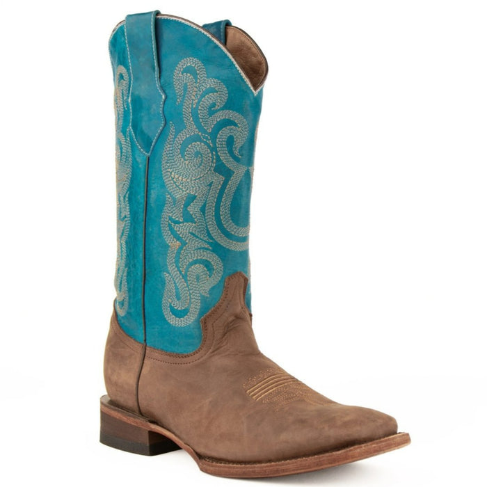 Ferrini Men's Hunter Square Toe Boots Handcrafted - Chocolate/Turquoise - 6