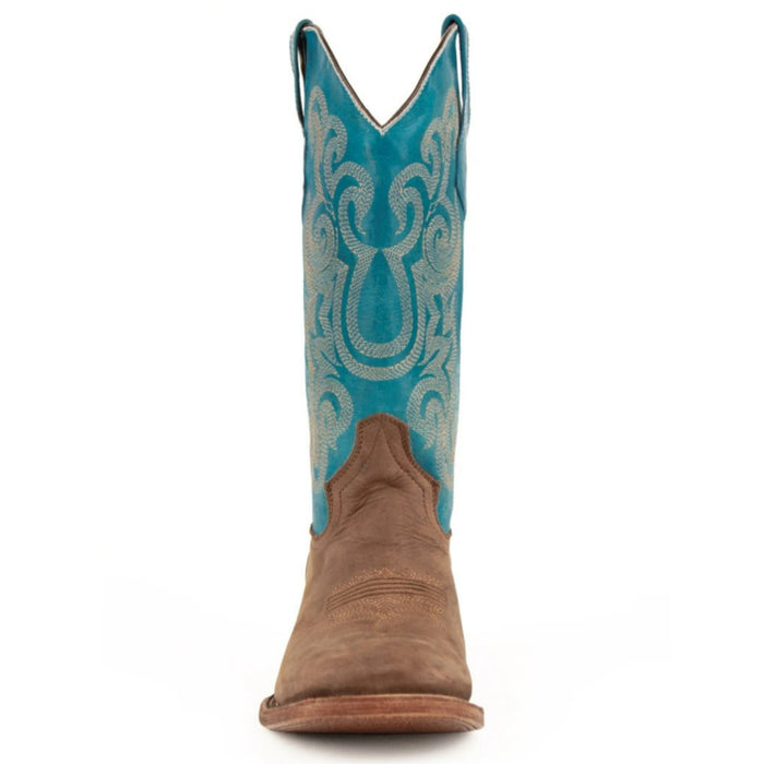 Ferrini Men's Hunter Square Toe Boots Handcrafted - Chocolate/Turquoise - 6