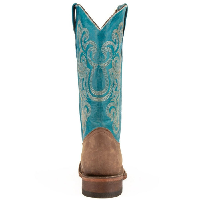 Ferrini Men's Hunter Square Toe Boots Handcrafted - Chocolate/Turquoise - 6