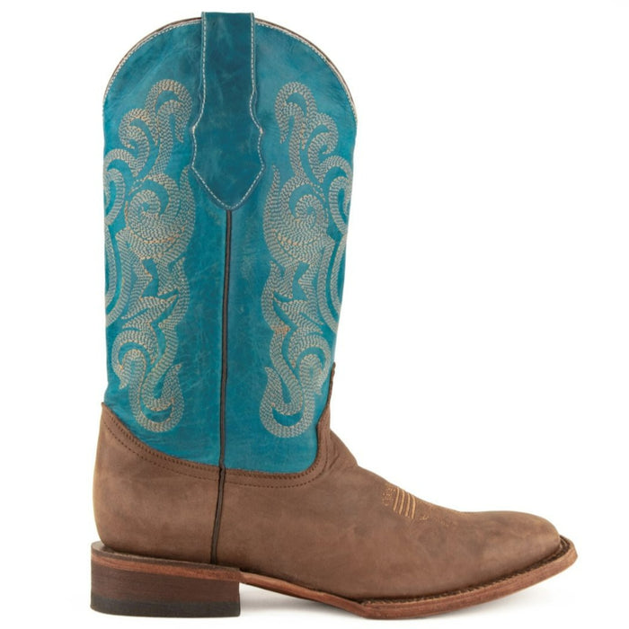 Ferrini Men's Hunter Square Toe Boots Handcrafted - Chocolate/Turquoise - 6