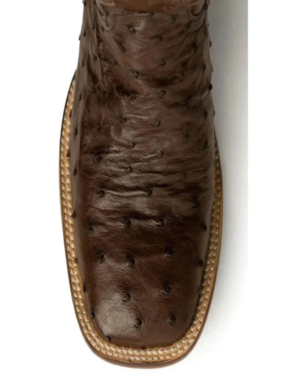 Ferrini Men's Colt Full Quill Ostrich Square Toe Boots Handcrafted - Chocolate - 8D