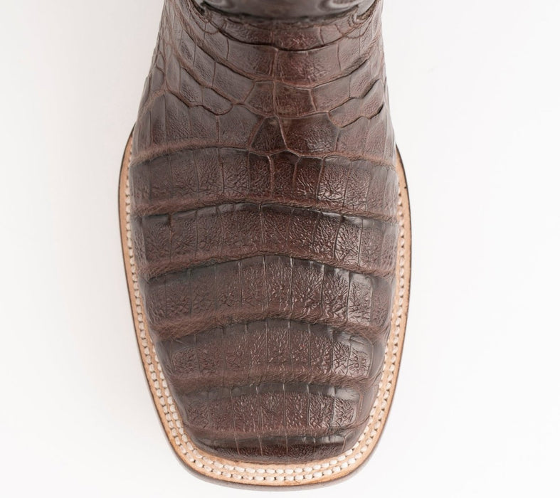 Ferrini Men's Dakota Belly Caiman Western Boots - Square Toe Handcrafted Chocolate - 6