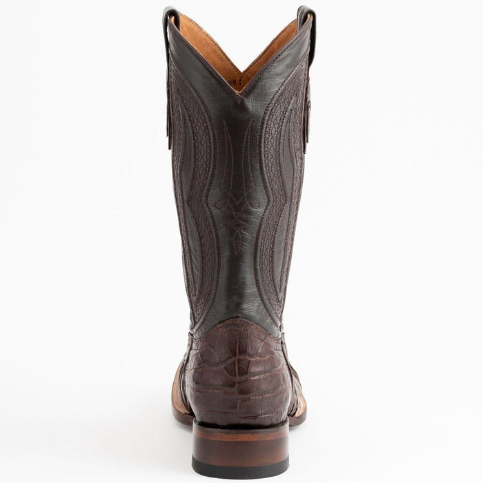 Ferrini Men's Dakota Belly Caiman Western Boots - Square Toe Handcrafted Chocolate - 6