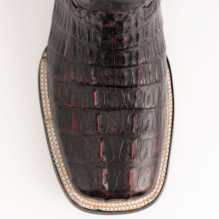 Ferrini Men's Dakota Hornback Caiman Boots - Square Toe Handcrafted Black Cherry - 6