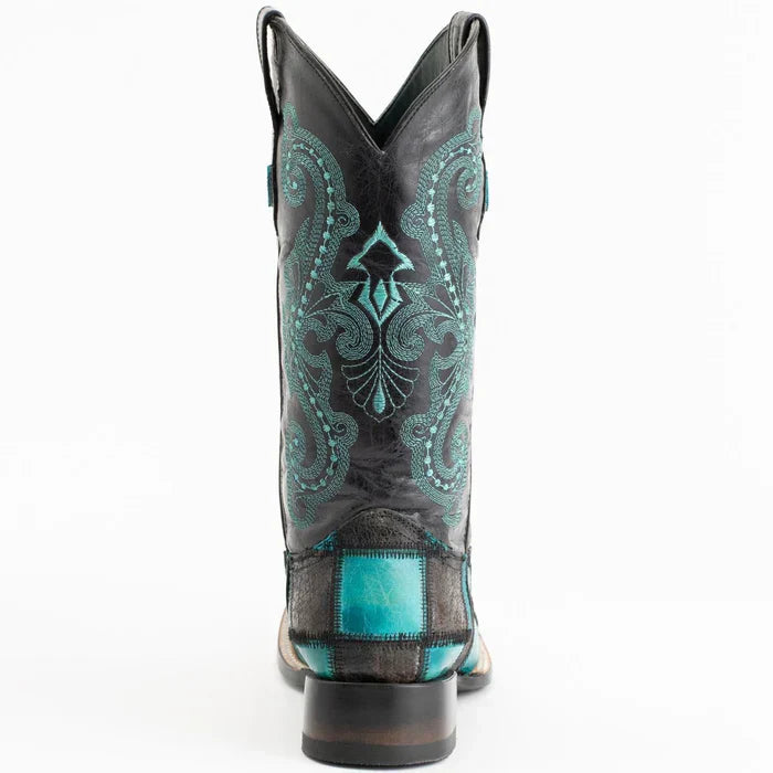 Ferrini Men's Patchwork Square Toe Boots Handcrafted - Black/Teal 1139350 - 8D