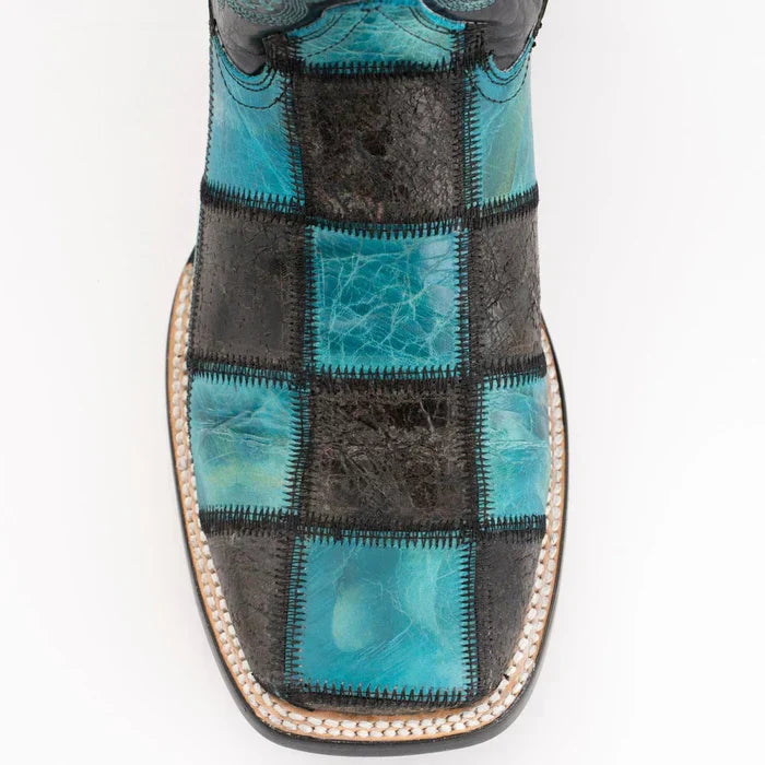 Ferrini Men's Patchwork Square Toe Boots Handcrafted - Black/Teal 1139350 - 8D