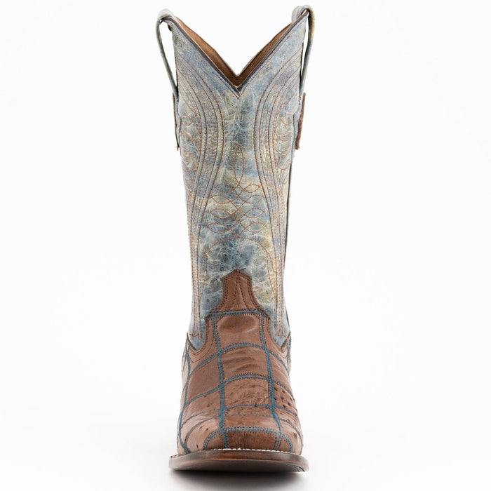 Ferrini Men's Pinto Patch Ostrich Square Toe Boots Handcrafted - Kango Brown - 6