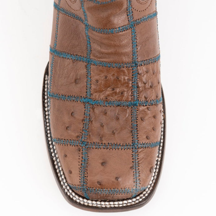 Ferrini Men's Pinto Patch Ostrich Square Toe Boots Handcrafted - Kango Brown - 6