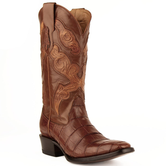 Ferrini Men's Stallion Alligator Belly Boots French Toe Handcrafted Cognac - 6