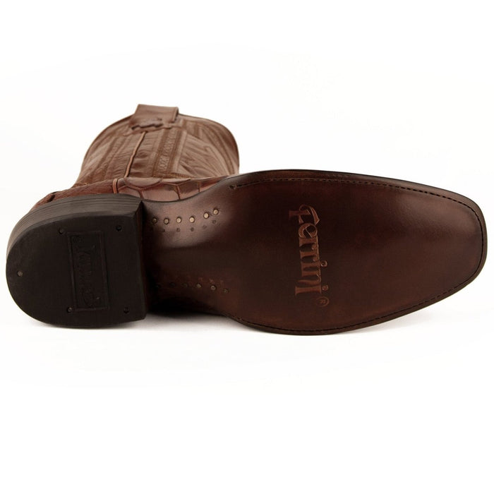 Ferrini Men's Stallion Alligator Belly Boots French Toe Handcrafted Chocolate - 6
