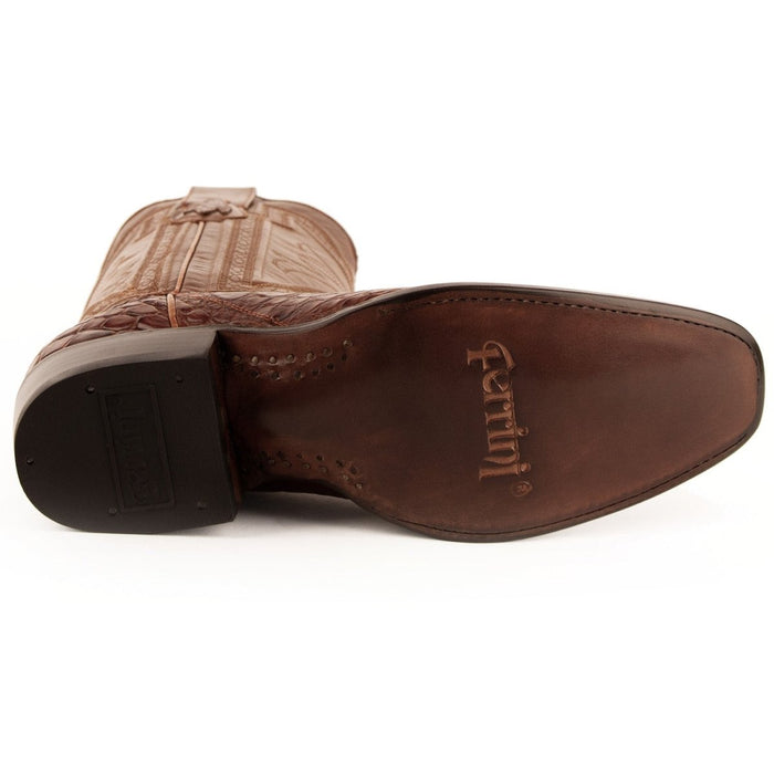 Ferrini Men's Stallion Alligator Belly Boots French Toe Handcrafted Cognac - 6