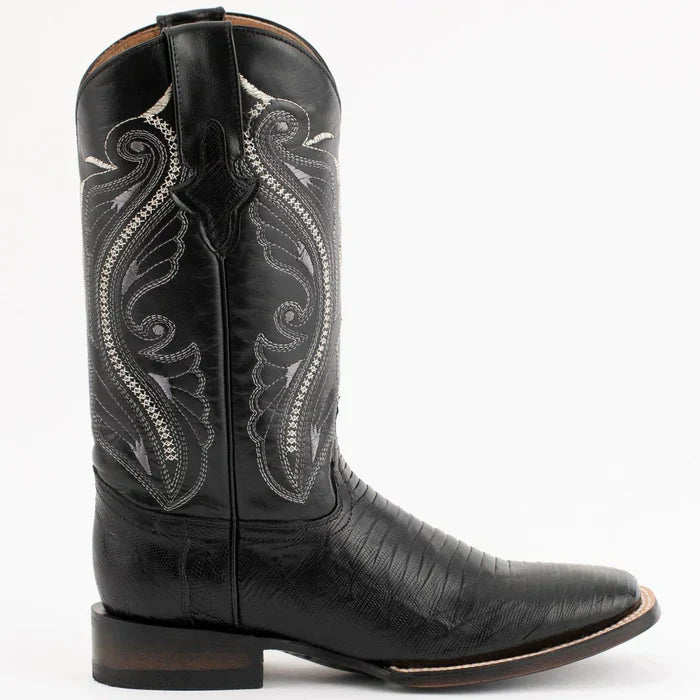 Ferrini Men's Taylor Lizard Square Toe Handcrafted - Black 1119304 - 8D