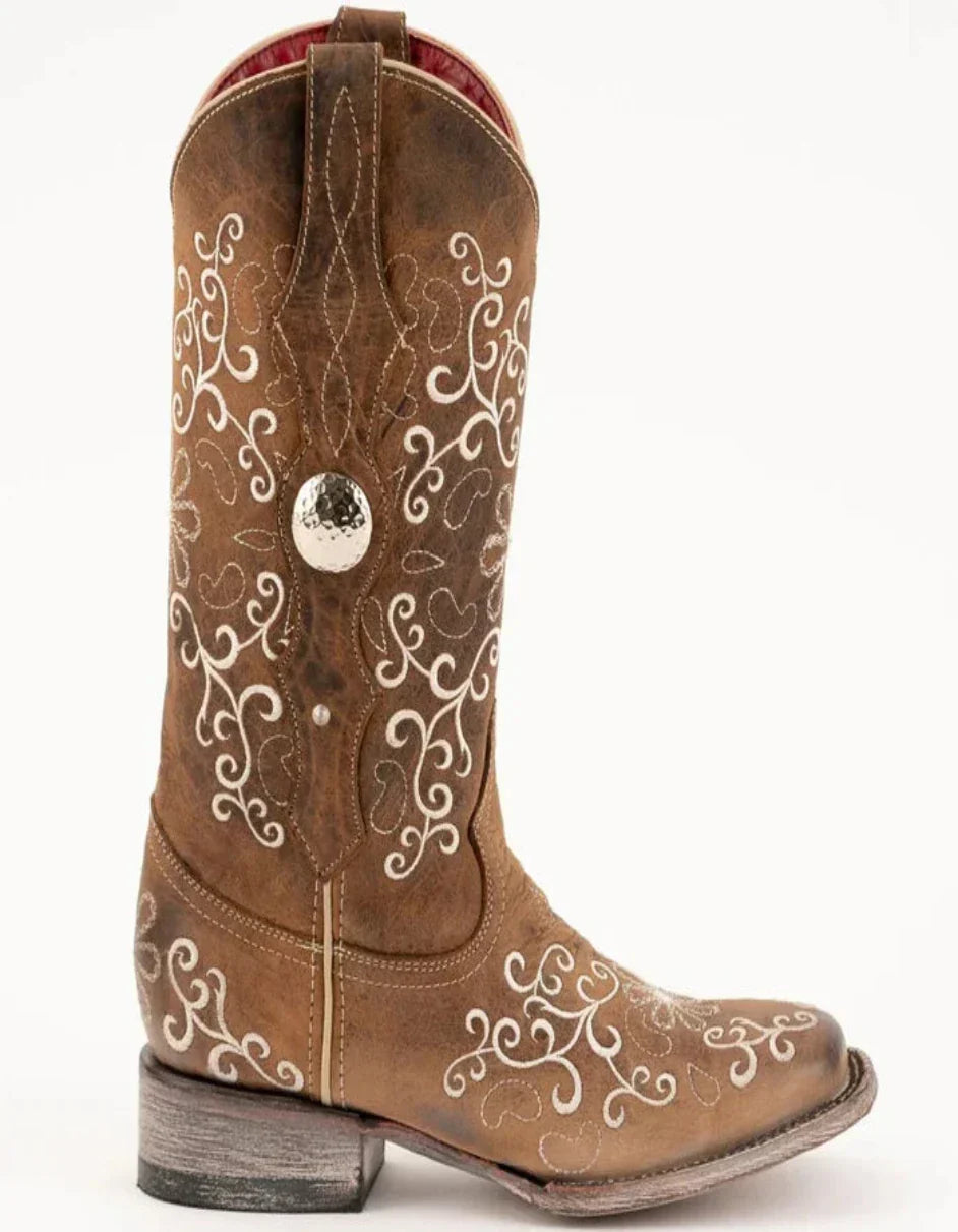 Ferrini Women's Bella Square Toe Boots Handcrafted - Brown 8229310 - 6B