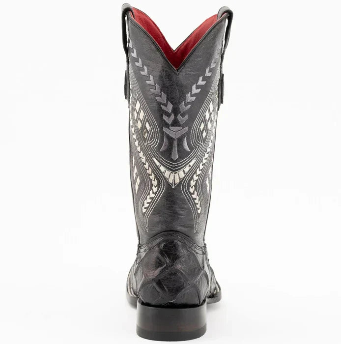 Ferrini Women's Bronco Square Toe Boots Pirarucu Fish Print - Black 9339304 - Black