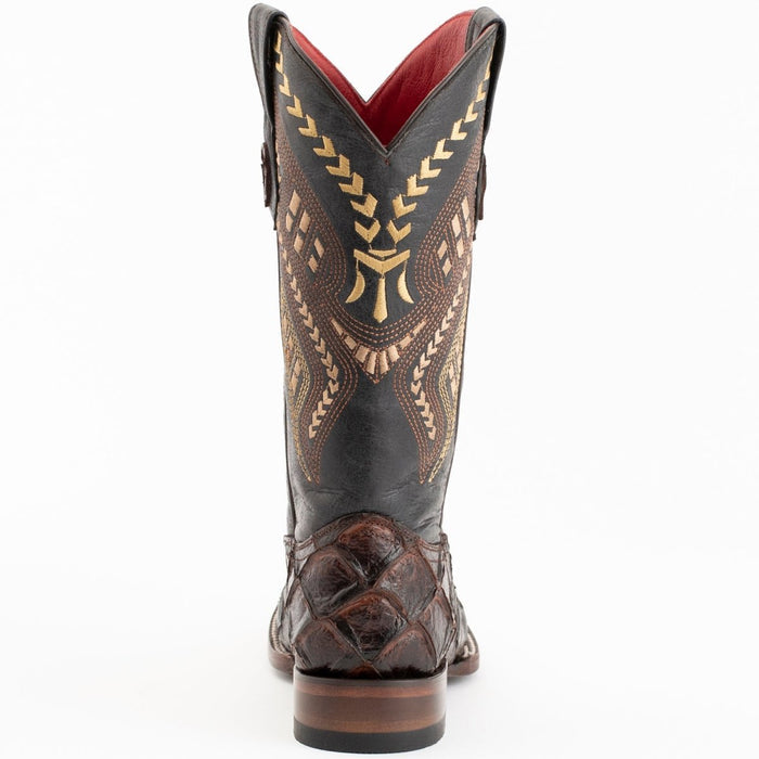 Ferrini Women's Bronco Square Toe Boots Pirarucu Fish Print - Chocolate - 6
