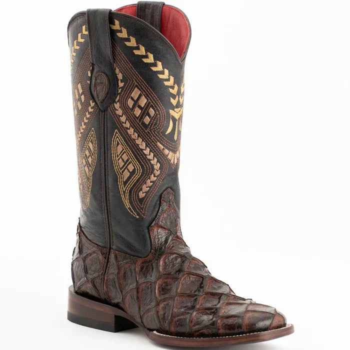 Ferrini Women's Bronco Square Toe Boots Pirarucu Fish Print - Chocolate 9339309 - 6B