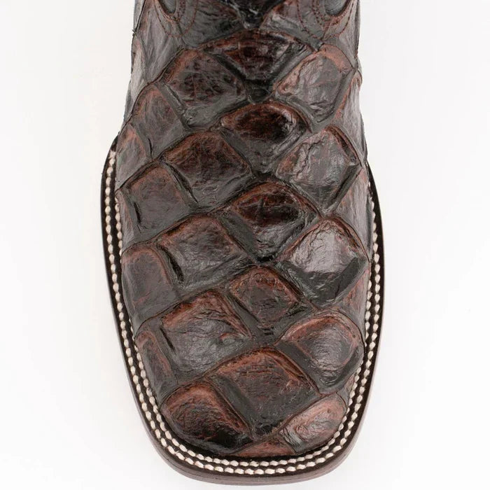 Ferrini Women's Bronco Square Toe Boots Pirarucu Fish Print - Chocolate 9339309 - 6B