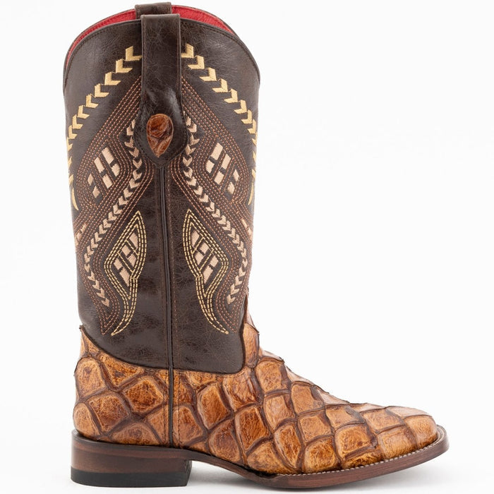 Ferrini Women's Bronco Square Toe Boots Pirarucu Fish Print - Cognac - 6
