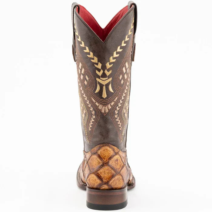 Ferrini Women's Bronco Square Toe Boots Pirarucu Fish Print - Cognac 9339361 - 6B