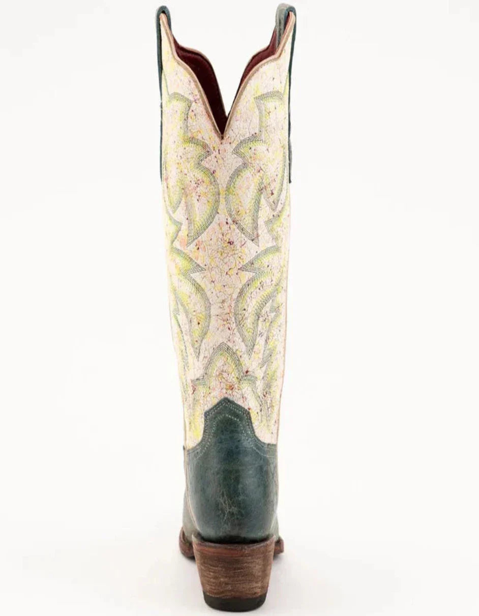 Ferrini Women's Candy Snip Toe Boots Handcrafted - Teal/Cream 8366143 - 6B