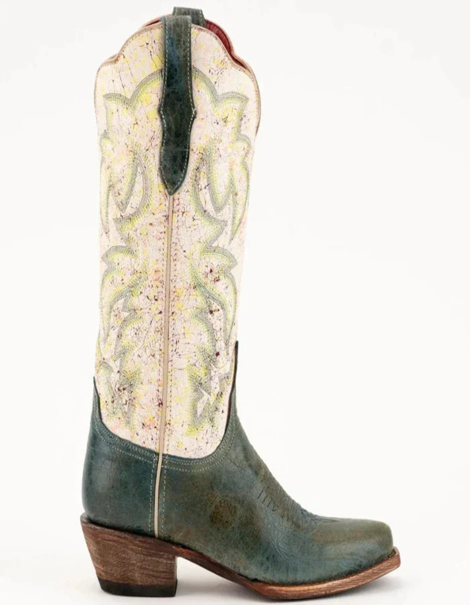 Ferrini Women's Candy Snip Toe Boots Handcrafted - Teal/Cream 8366143 - 6B