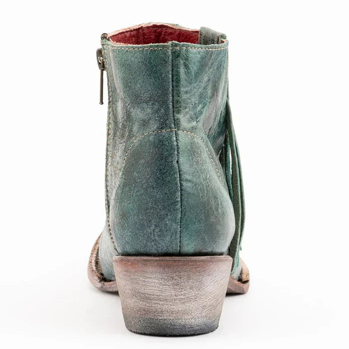 Ferrini Women's Fringe Round Toe Ankle Boots Handcrafted - Turquoise 6101150 - 6B