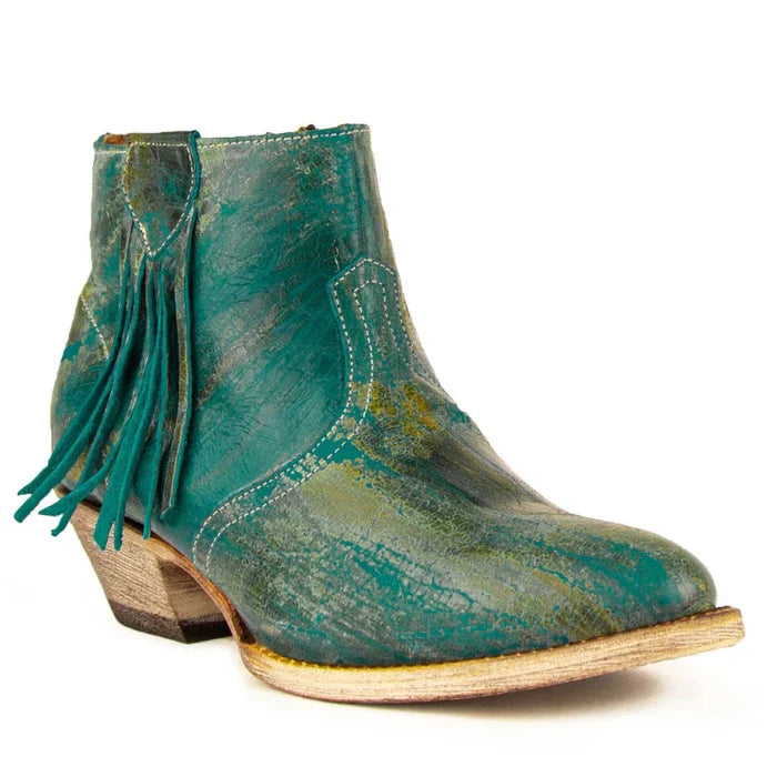 Ferrini Women's Fringe Round Toe Ankle Boots Handcrafted - Turquoise 6101150 - 6B