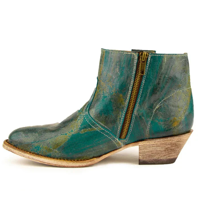 Ferrini Women's Fringe Round Toe Ankle Boots Handcrafted - Turquoise 6101150 - 6B