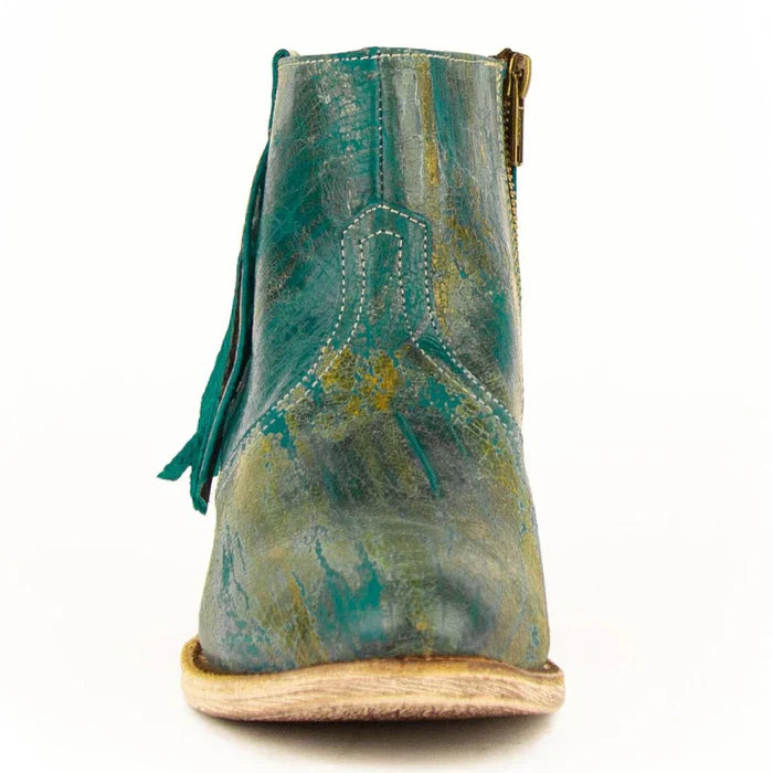 Ferrini Women's Fringe Round Toe Ankle Boots Handcrafted - Turquoise 6101150 - 6B