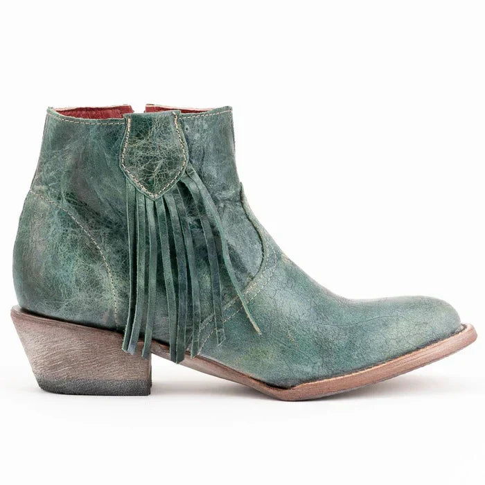 Ferrini Women's Fringe Round Toe Ankle Boots Handcrafted - Turquoise 6101150 - 6B