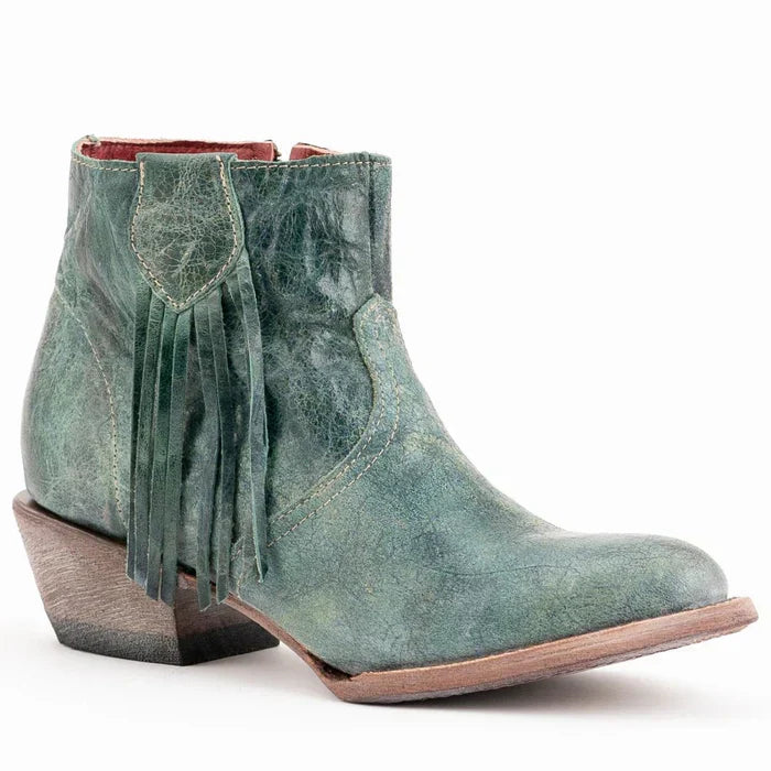 Ferrini Women's Fringe Round Toe Ankle Boots Handcrafted - Turquoise 6101150 - 6B