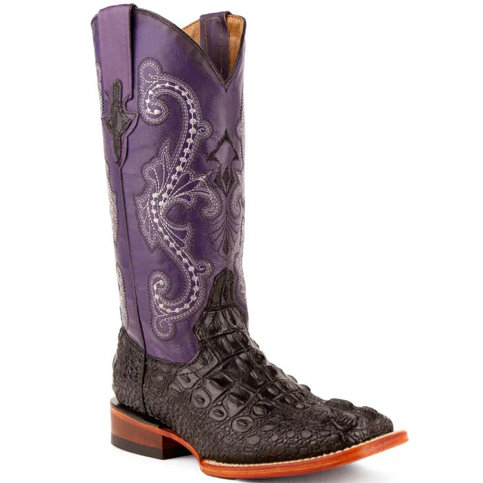 Ferrini Women's Rancher Square Toe Boots Crocodile Print - Black/Purple 9049304 - 6B