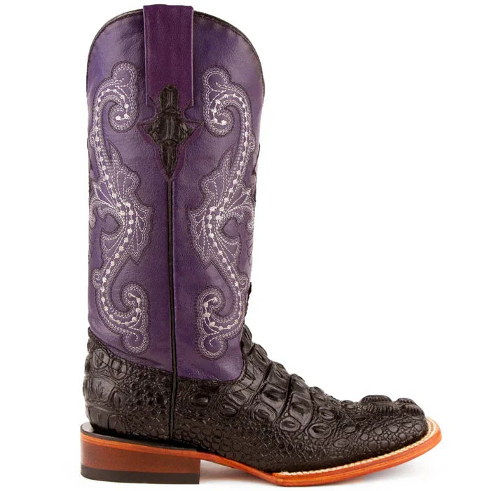 Ferrini Women's Rancher Square Toe Boots Crocodile Print - Black/Purple 9049304 - 6B