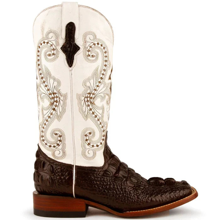 Ferrini Women's Rancher Square Toe Boots Crocodile Print - Chocolate/White 9049309 - 7.5B