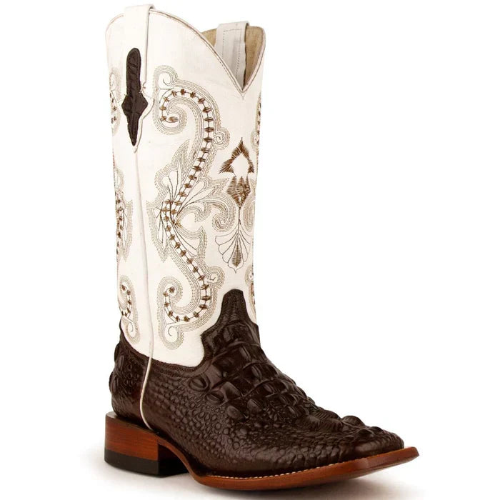 Ferrini Women's Rancher Square Toe Boots Crocodile Print - Chocolate/White 9049309 - 7.5B