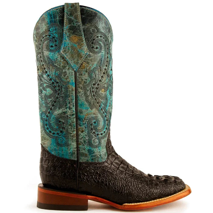 Ferrini Women's Stampede Square Toe Boots Crocodile Print - Black/Teal 9039350 - 6